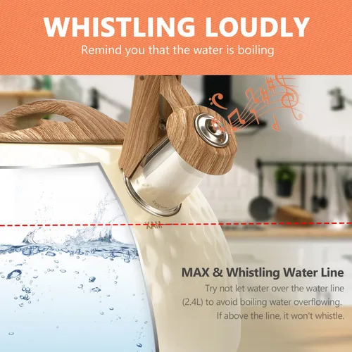 Vista 7 de Tetera de Harriet para estufa, tetera de 2.5QT con silbato de 5 capas en la parte inferior, tetera de acero inoxidable de grado alimenticio