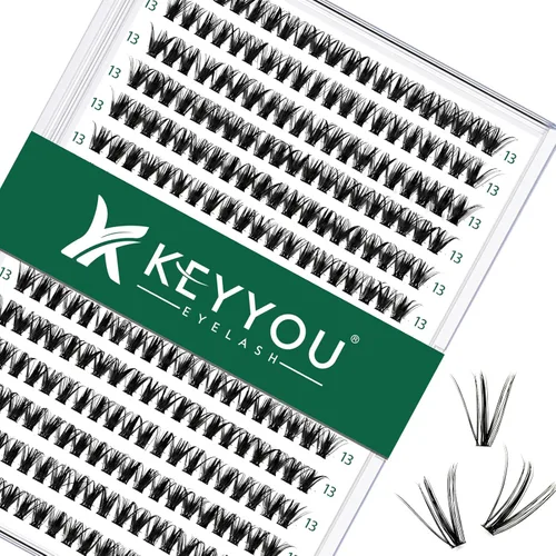 Vista 45 de Kit de extensión de pestañas DIY KEYYOU 280 piezas, pestañas individuales, rizadas D, kit de extensión de pestañas 30D+40D, 9-16 Mix, racimos