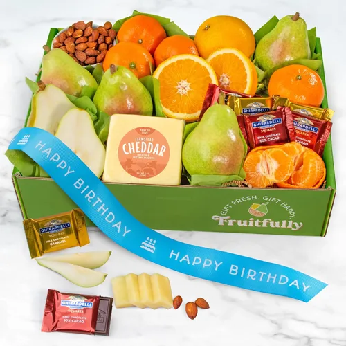 Vista 2 de A Gift Inside Happy Birthday Harvest Favorites Fruit and Gourmet Gift Box