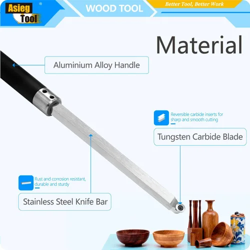 Vista 3 de Juego de herramientas de torneado de madera con punta de carburo para torno, cincel, barra de herramientas con cortador de inserción de carburo