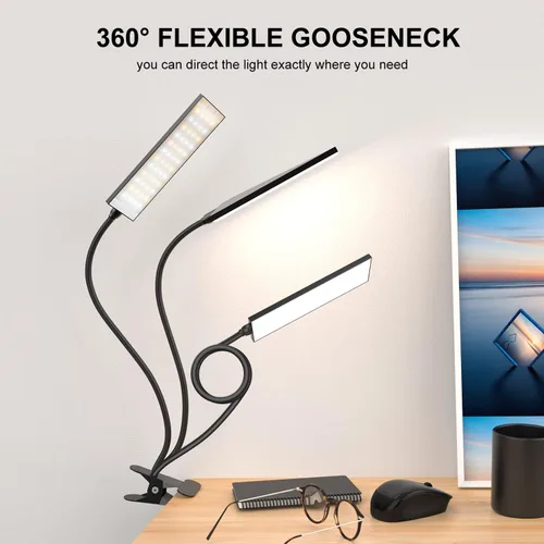 Vista 5 de RAOYI LED Desk Lamp, 5W USB Clip on Light Eye-Caring Reading Clamp Table Lamp with 48 LEDs Flexible Gooseneck, 3 Color Modes and 14 Brightness