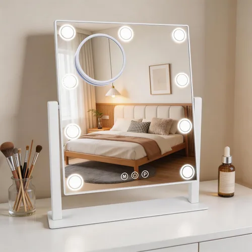 Vista 20 de Espejo de tocador estilo Hollywood con luces, 17 bombillas LED regulables, espejo de maquillaje iluminado de 3 colores con espejo de aumento 10X