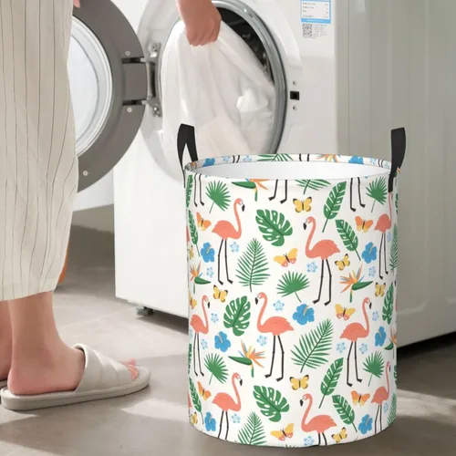Vista 2 de Flamingo Laundry Hamper Large Collapsible Laundry Baskets with Handles Easy Carry Round Storage Basket Dirty Clothes Hamper Blanket Basket for