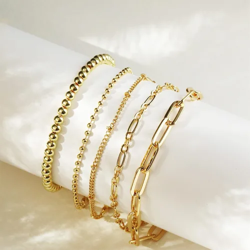 Vista 4 de DEARMAY Juego de pulseras de oro para mujer, a la moda, delicadas, chapadas en oro real de 14 quilates, apilables