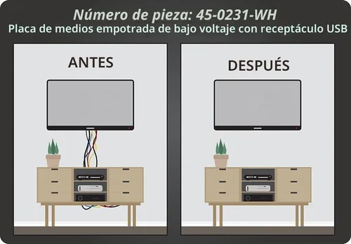 Vista 8 de DATA COMM Electronics 45-0231-WH - Caja de salida de medios empotrable USB, gestión de cables en la pared, receptáculo dúplex, puertos USB dobles