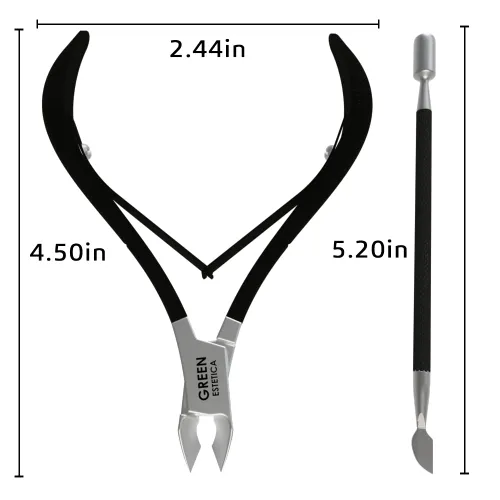 Vista 6 de Cortadora de Cutículas Profesional con Empujador de Cutículas, Removedor de Cutículas para Uñas, Alicate Plateado de Acero Inoxidable, Cuchillas