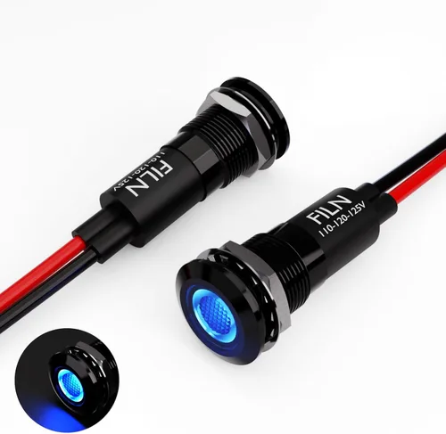Vista 12 de 2 piezas 12 mm (1/2") Luz indicadora LED roja impermeable, lámpara de señal de metal, 5 V, 12 V, 24 V, IP67, luz de piloto, tablero, para coche