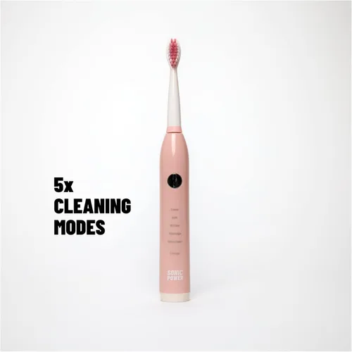 Vista 2 de Kit de cepillo de dientes eléctrico, ultra portátil y ligero con 5 modos de limpieza, suministro de 1 año de cabezales de cepillo, batería