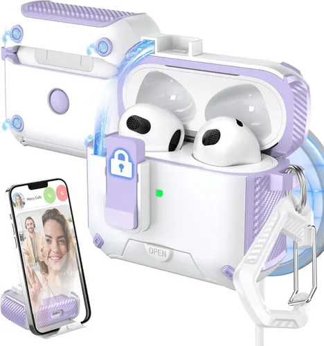 Vista 8 de Funda para Estuche de AirPods de 2ª/1ª Generación, Compatible con Magsafe, Bloqueo Automático Magnético, Puerto de Carga a Prueba de Polvo y Diseño