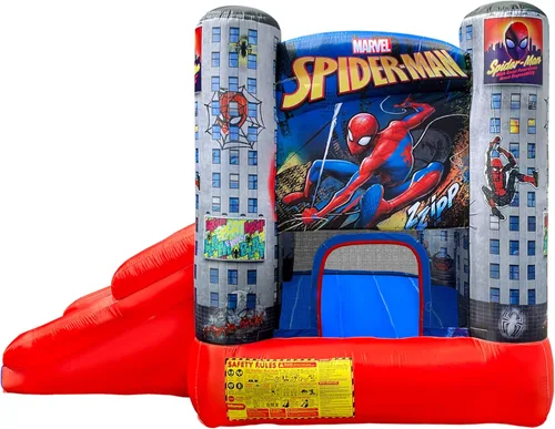 Vista 6 de Funormous Marvel Spider-Man Casa de Rebote Inflable con Tobogán, Castillo Hinchable de Spiderman para Niños, Interior y Exterior, Plus Soplador