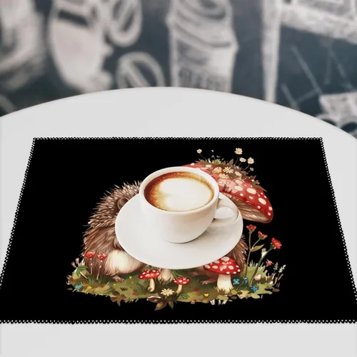 Vista 7 de _Cute Hedgehog Mushroom Placemats Set of 6 Resistant Table Mats Washable Place Mats for Dinner Party Table Decoration