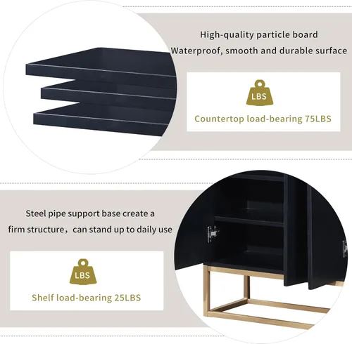 Vista 9 de LUMISOL Armario de almacenamiento moderno con puertas y base de metal, aparador de cocina de madera con estantes ajustables para espacios pequeños