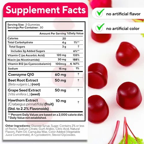 Vista 3 de VitaUp Gomitas de Raíz de Remolacha – Gomitas de Remolacha – Suplementos de Remolacha Roja con Raíz de Remolacha, Semilla de Uva, CoQ10, Vitamina C