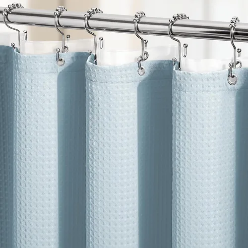 Vista 237 de Cortina de ducha de tela Dynamene verde oscuro - Cortinas de baño de tela de nido de abeja texturizadas resistentes, juego de cortinas de baño