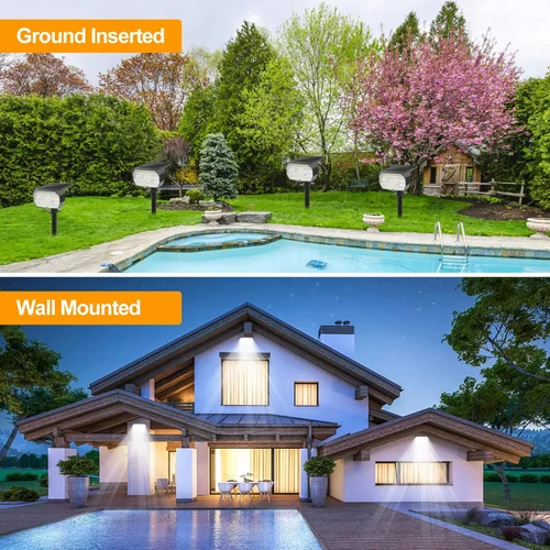 Vista 6 de Focos solares para exteriores, impermeables, IP65, 46 LED, luz solar para paisaje, 3 modos de brillo, luces solares 2 en 1 para piscina al aire