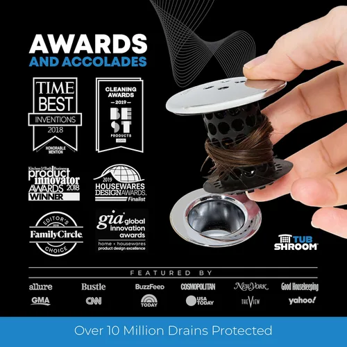 Vista 8 de TubShroom Colector de pelo de drenaje de bañera, cromo negro, protector y receptor para desagües de baño, se adapta a desagües de ducha de bañera