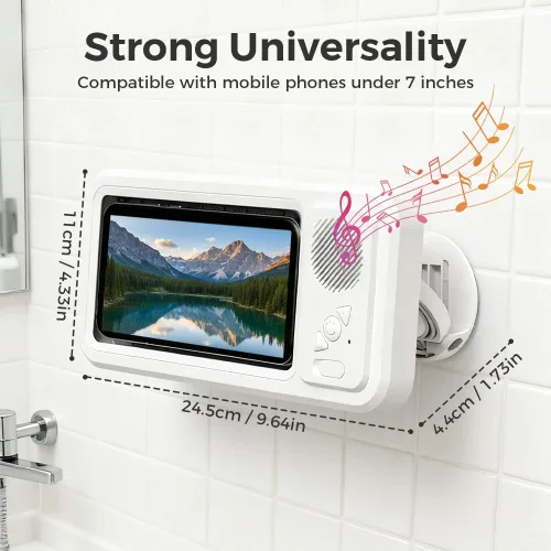 Vista 3 de Soporte para teléfono de ducha con altavoz Bluetooth inalámbrico, soporte impermeable para teléfono con altavoz, funda de teléfono de ducha