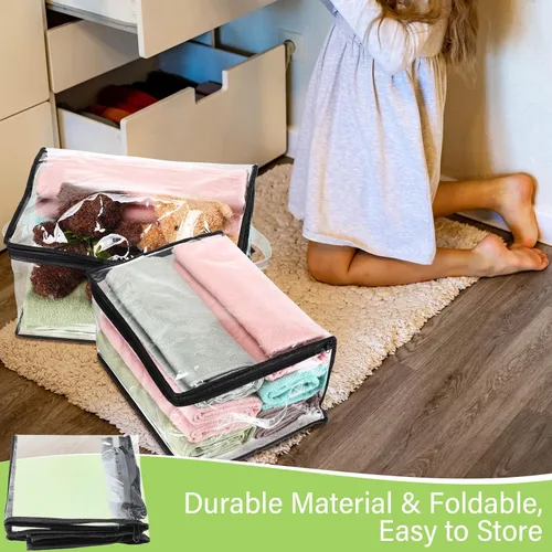 Vista 5 de Windyun Paquete de 16 bolsas de almacenamiento transparentes con cremallera y asa para ropa, manta de plástico resistente, bolsas de mudanza