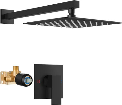 Vista 23 de Airuida Juego de grifo de ducha para baño, sistema de ducha de lluvia SUS304 de acero inoxidable con mango único, roscas macho, válvula