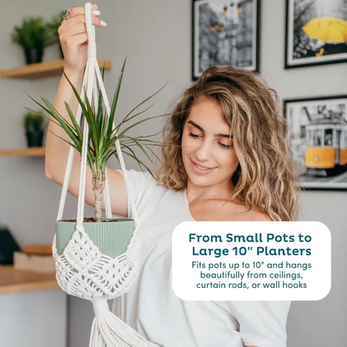 Vista 5 de Nook Theory Paquete de 4 Colgadores de Macramé para Plantas con 8 Ganchos - Macetas Colgantes para Plantas de Interior, Colgadores de Macramé Boho