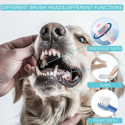 Vista 3 de Cepillo de dientes para perros, cepillos de dientes de dedos, cepillo de dientes de 360 grados, cepillos de dientes de triple cabeza para perro