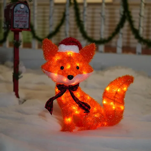 Vista 6 de Dazzle Bright Zorro de Navidad iluminado 3D de 20 pulgadas, decoraciones de Navidad para exteriores preiluminado, zorro de 35 L con luces