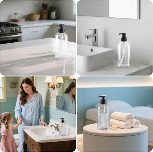 Vista 7 de Dispensadores de Botellas de Bomba Vacías, Botellas de Bomba Transparentes y Rellenables de Plástico Libres de BPA para Champú, Loción, Jabón