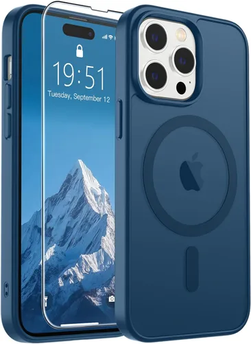 Vista 367 de SUPFINE - Funda magnética para iPhone 14 Pro Max (compatible con MagSafe), (protección contra caídas de grado militar de 10 pies), delgada, Negro