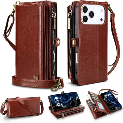 Vista 41 de Funda Cartera para Teléfono iPhone Air con 8 Portarjetas, Bloqueo RFID Cuero PU Soporte Abatible Correa de Muñeca y Correa para el Hombro