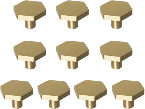 RZDEAL Pomos de latón macizo de 1-1/10 pulgadas, pomo y tiradores hexagonales para cajones de tocador (10 unidades)