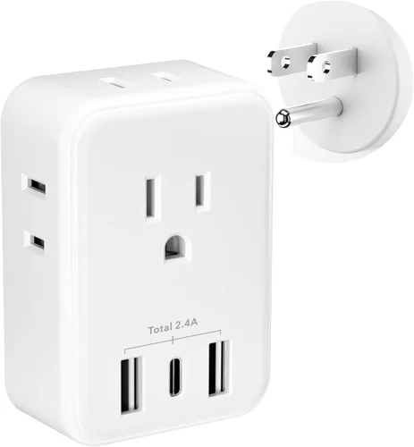 Vista 12 de BN-LINK Paquete de 2 extensores de salida de enchufe múltiple, 3 salidas de pared con 3 puertos USB (1 USB C), adaptador de carga para dormitorio