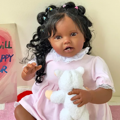 Vista 5 de iCradle Muñecas de bebé Reborn de la vida real, de 24 pulgadas, de vinilo de silicona, realistas, muñecas de bebé afroamericanas, muñecas de bebé
