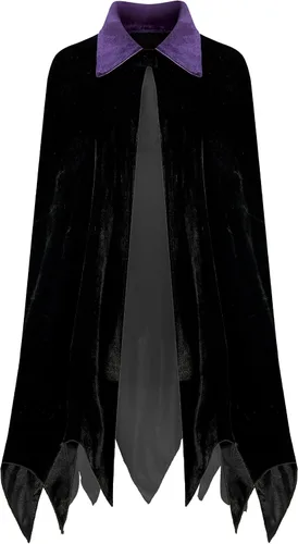 Vista 2 de Capa de vampiro, capa de terciopelo negro con cuello para disfraz Negro y púrpura