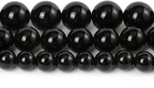 Vista 3 de 60 cuentas de ágata negra de 0.236 pulgadas, cuentas de piedras preciosas naturales redondas sueltas para hacer joyas