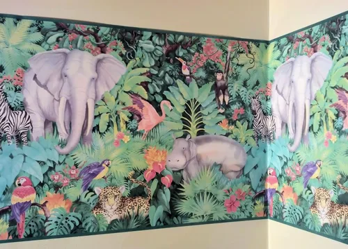 Vista 2 de Seabrook Designs Jungle Wild Animals - Rollo de borde de pared prepegado