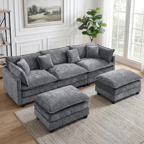 Vista 10 de Sofá seccional, cómodo sofá modular de nube, sofá modular de asiento profundo, sofá moderno en la nube, sofás modulares para sala de estar, Beige