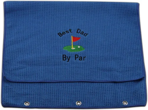 Vista 3 de JXGZSO Toalla de golf bordada para papá, toalla de golf bordada con clip (Best Dad by par)