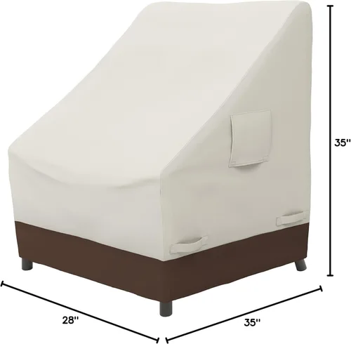 Vista 5 de Yaxa Basics Funda para silla de respaldo alto para patio al aire libre, duradera, impermeable, anti-UV, beige/bronceado, 35 x 28 pulgadas
