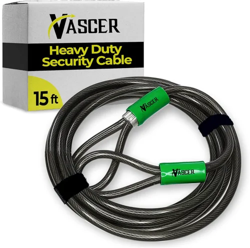 Vista 10 de Vascer Candado de bicicleta con cable – Cable de seguridad de 4 pies (3/8 pulgadas) con bucles, acero trenzado antirrobo de alta resistencia