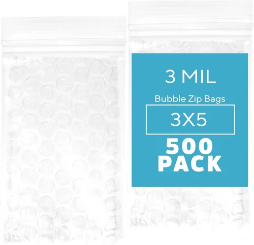 Vista 21 de GPI, 10 unidades, bolsas con cremallera recerrable de burbujas de 3"x3", 3 mil de grosor, resellables, reutilizables, bolsas de envoltura acolchada