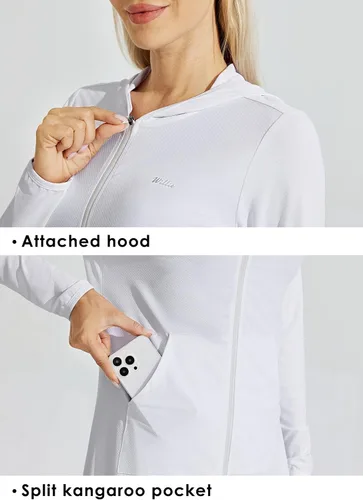 Vista 5 de Willit Chaqueta larga con capucha y protección solar UPF 50+ para mujer, ligera