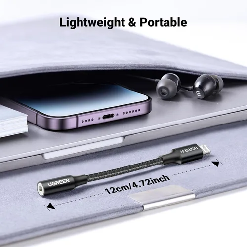 Vista 7 de UGREEN - Adaptador de auriculares para iPhone, Lightning a conector de 3,5 mm, con certificación Apple MFi, dongle de audio auxiliar compatible