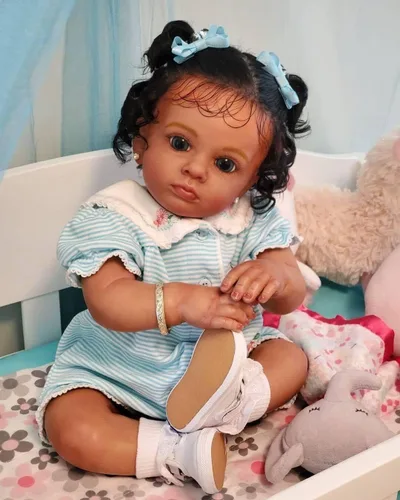 Muñecas Reborn Baby Girl de 24 pulgadas, color marrón oscuro, de silicona suave, realista, cuerpo de tela pesada, muñeca de bebé recién nacida