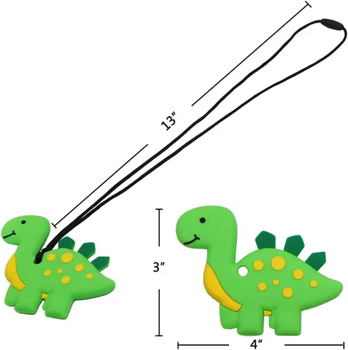 Vista 6 de Collares masticables para niños sensoriales, collar masticable de dinosaurio de silicona para niños con autismo, TDAH, SPD, collares de masticación