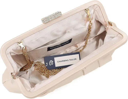 Vista 4 de CHARMING TAILOR Bolso de mano clásico de satén plisado con diamantes para bodas bailes eventos de corbata negra