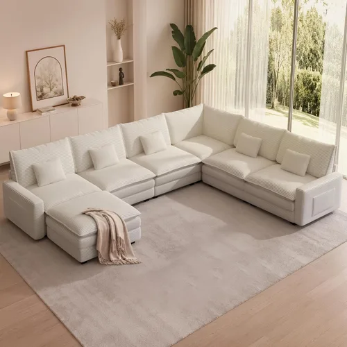 Vista 22 de Sofá seccional modular de 107", sofá de nube en forma de L con otomana Negro