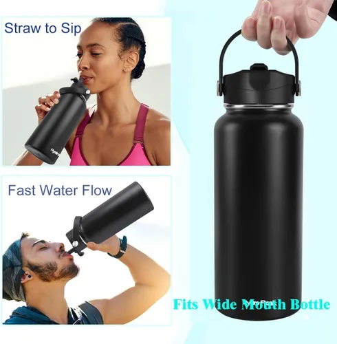 Vista 2 de Tapa de popote para botella de agua de boca ancha Hydro Flask de 32 onzas y 40 onzas, tapas superiores con popote para boca ancha Hydroflask