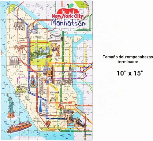 Vista 3 de New York Manhattan - Rompecabezas de madera con mapa del metro de 152 piezas, 10 x 15 pulgadas