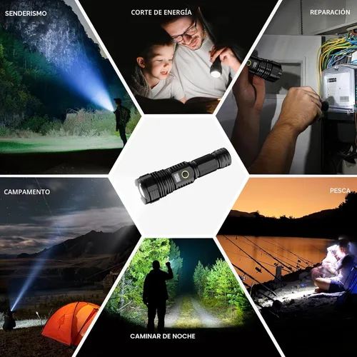 Vista 8 de Linternas recargables de alto lúmenes, 10000 lm LED súper brillante, linternas con zoom con pantalla digital LCD, 5 modos, impermeable, potente