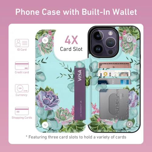 Vista 899 de LETO para iPhone 15 Pro Funda tipo cartera - Tapa tipo folio con patada - Diseños de moda - Tarjetero - Funda protectora para mujeres y niñas - 6.1